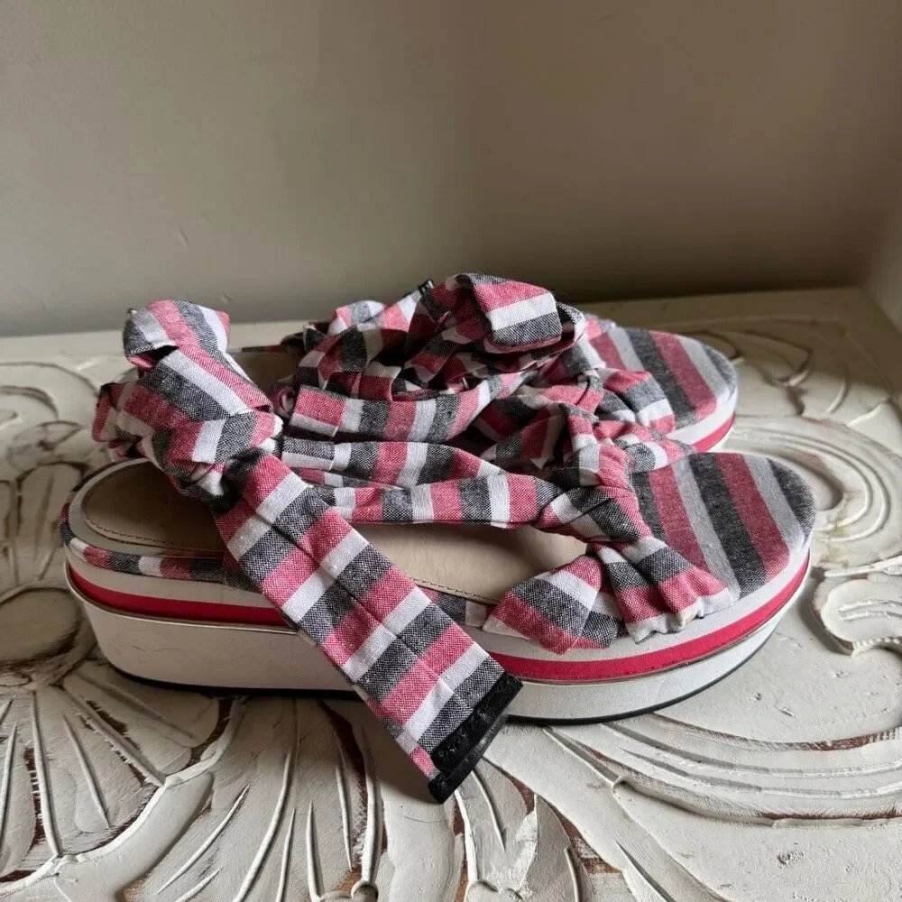 Zara red, white, and blue ribbon tie platform sandal size 39 - Picture 3 of 8